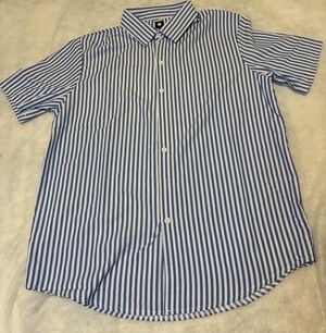 Men’s short-sleeve button-down shirt blue and white vertical stripe, Size L